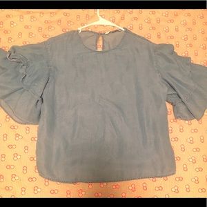 Chambray flutter sleeve top